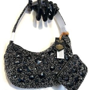 🖤🩶🖤 MADE IN INDIA BEAUTIFUL Black Beaded Shoulder Bag With Coin Purse🖤🩶🖤NWT